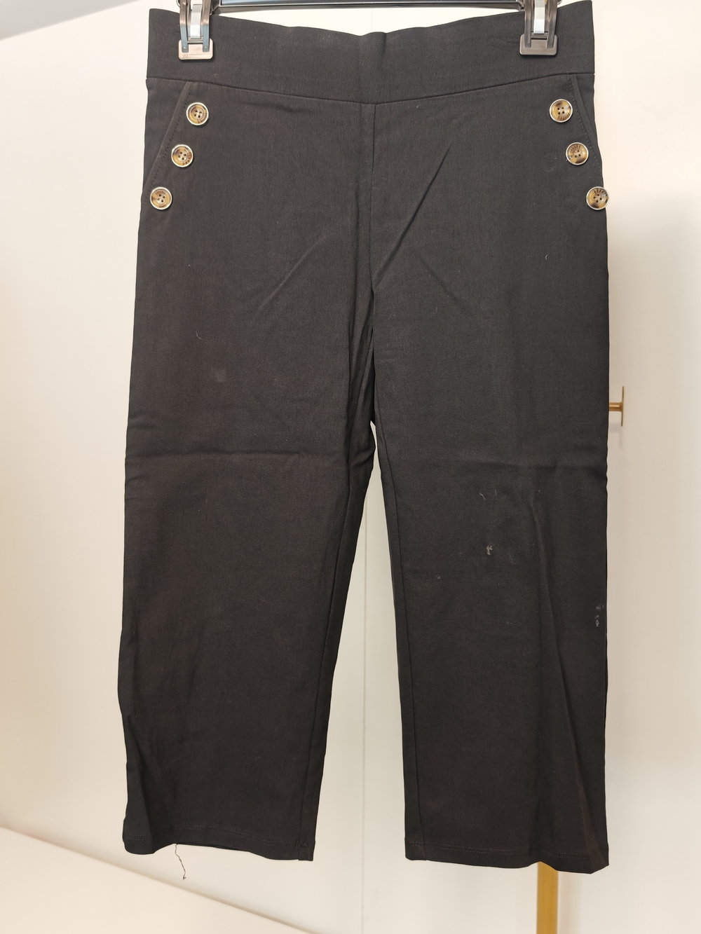 89th & Madison Womens Black Cropped Dress Pants Sailor‎ Button Stretch Small P